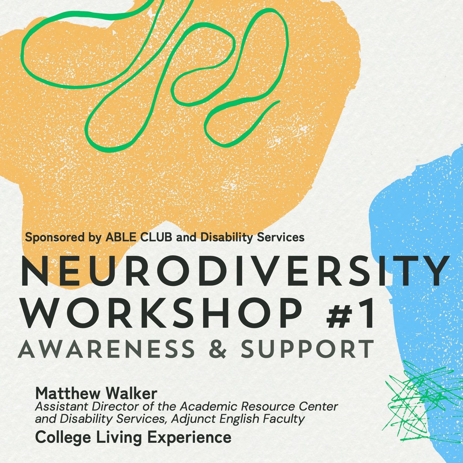 Neurodiversity workshop #1 graphic with abstract art images.