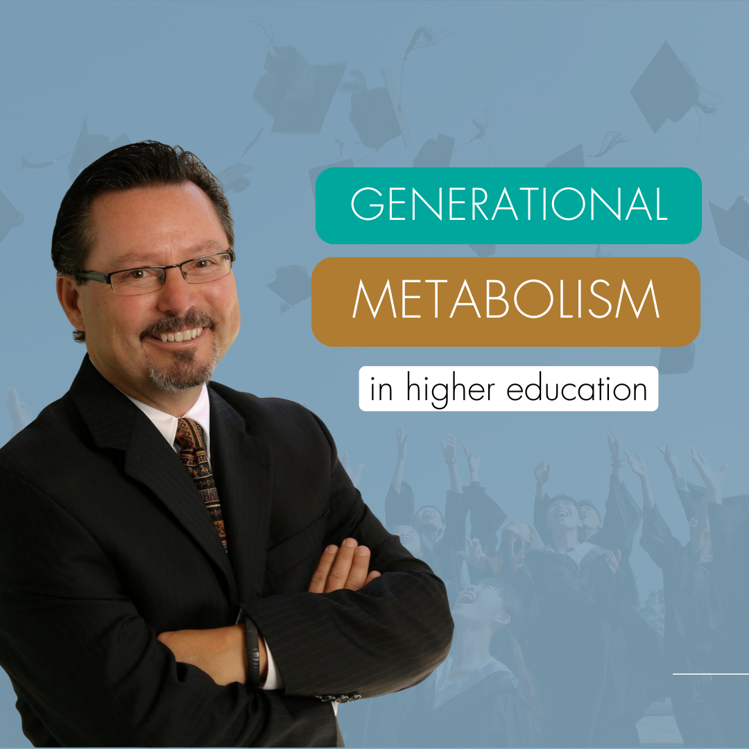 Generational Metabolism in Higher Education: Chip Espinoza stands with his arms folded, smiling